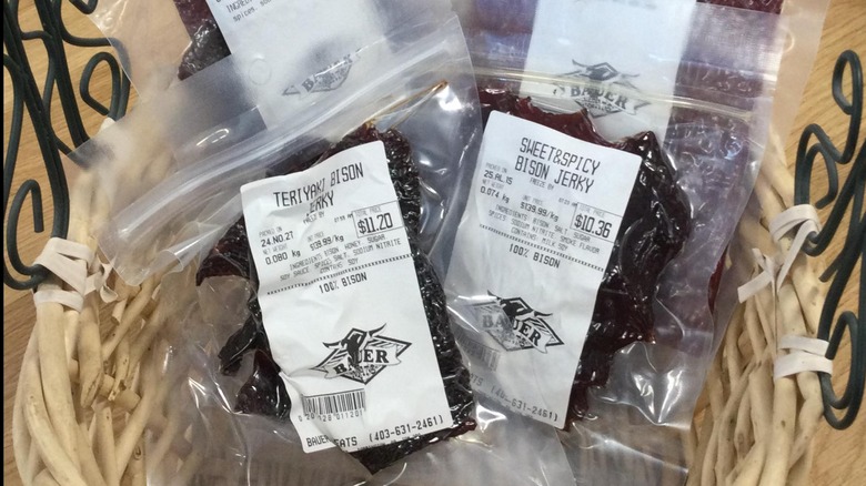 Two packets of bison jerky in basket