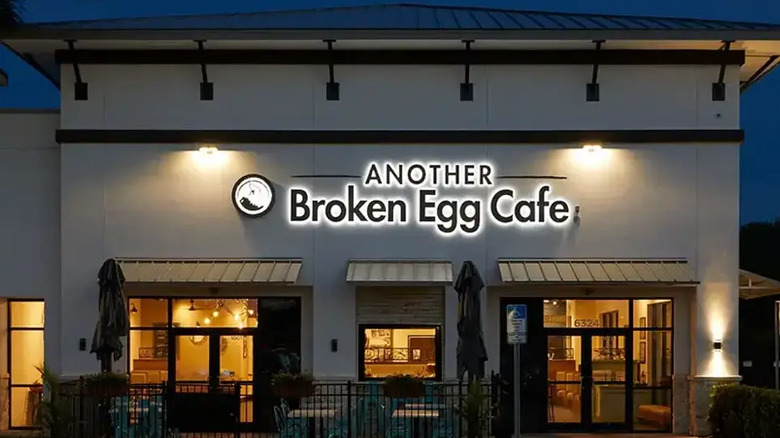 Another Broken Egg store front lit up