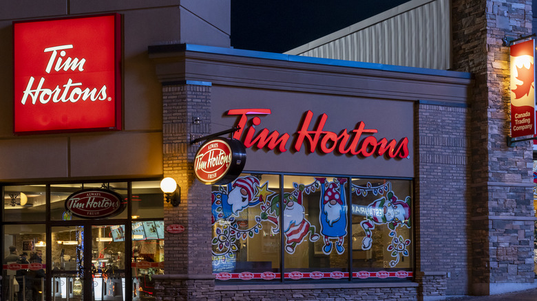 Tim Hortons restaurant front at night