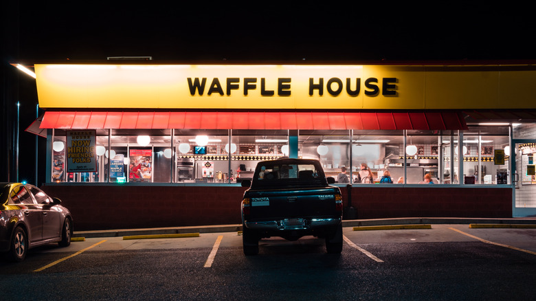 Waffle House restaurant exterior at night