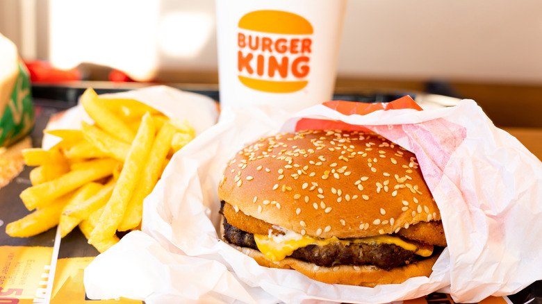 Burger King burger, fries and drink