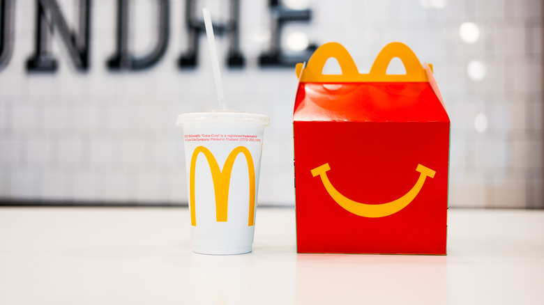 McDonald's happy meal box and drink