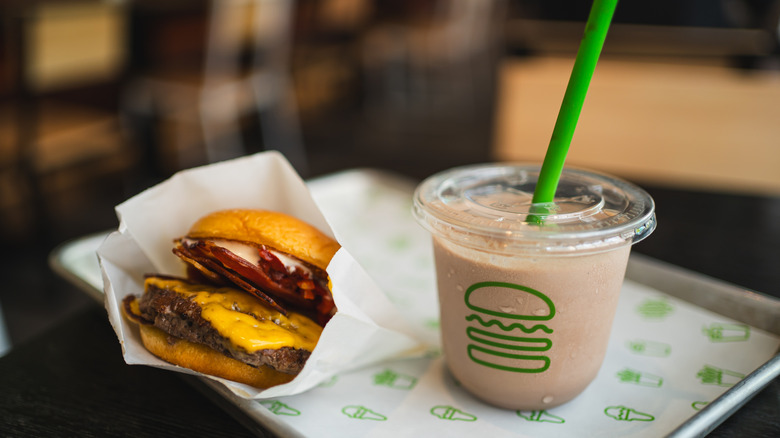 shake shack hamburger and drink