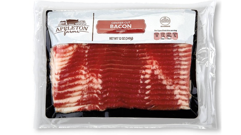 package of Appleton Farms center cut bacon on white background