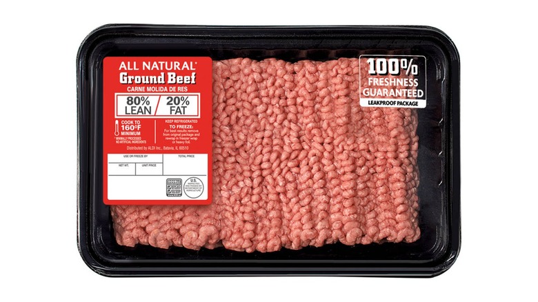 package of 80/20 ground beef with red label