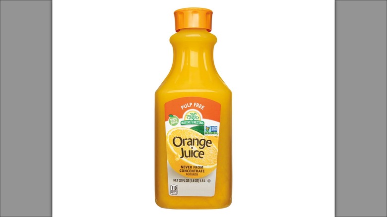 bottle of pulp-free Nature's Nectar orange juice