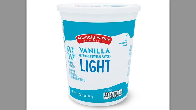 blue Friendly Farms vanilla light yogurt container