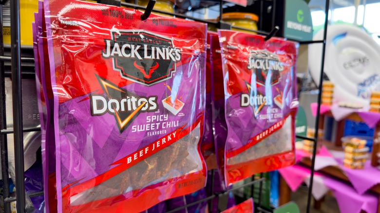 Jack Link's Doritos Beef Jerky bags on store display