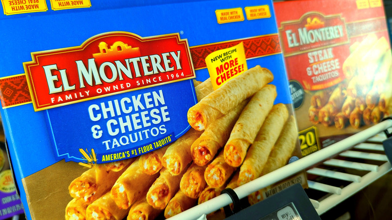 El Monterey chicken and cheese taquitos in box on shelf