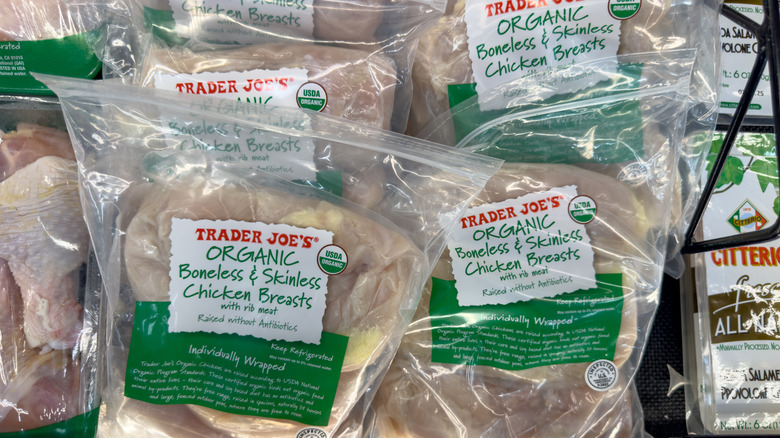 Individual plastic packages of chicken breasts at Trader Joe's