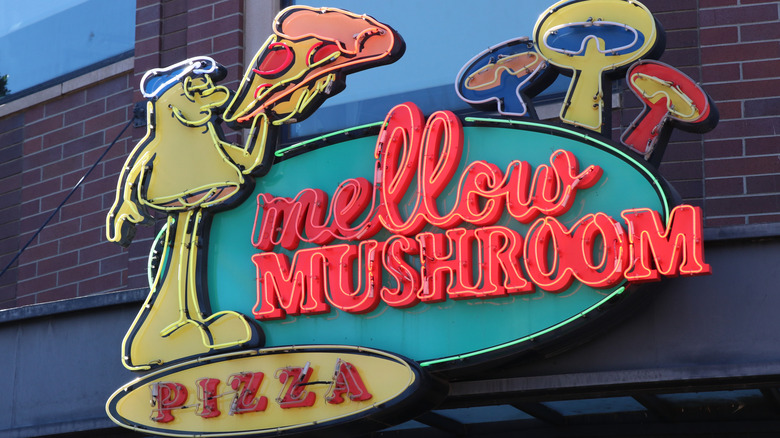 Close up photo of a Mellow Mushroom pizza restaurant.