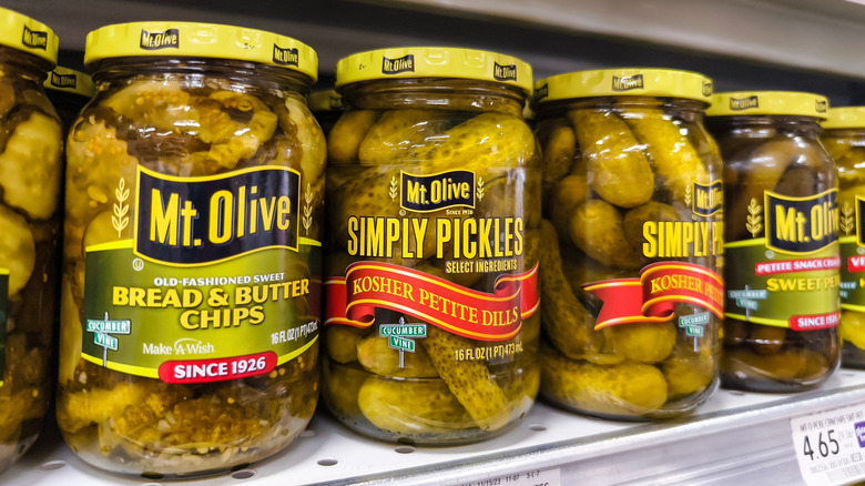 Jars of Mt. Olive pickles