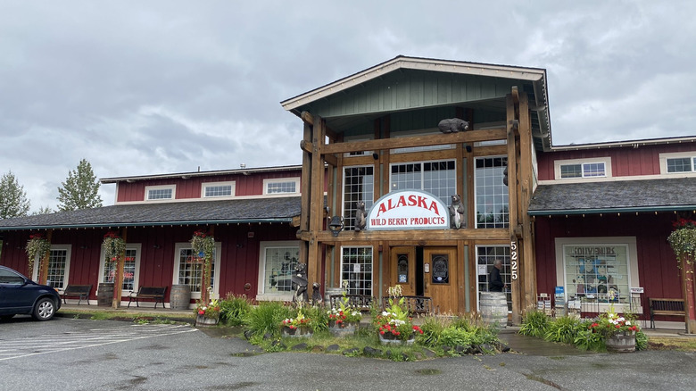Alaska Wild Berry Products storefront on cloudy day