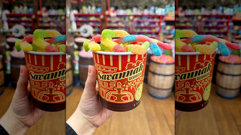 Savannah Candy Kitchen Candy Cup filled with gummy worms in store