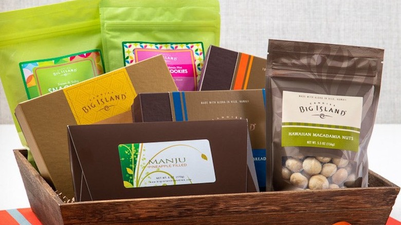 Big Island Candies basket with multiple candy bags