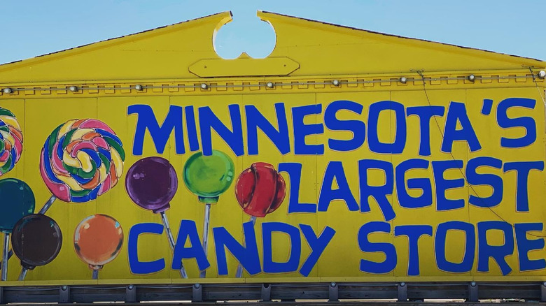Minnesota's Largest Candy Store written on large yellow wall