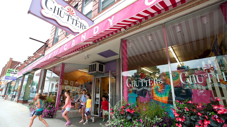 Colorful Chutters candy store with kids walking out