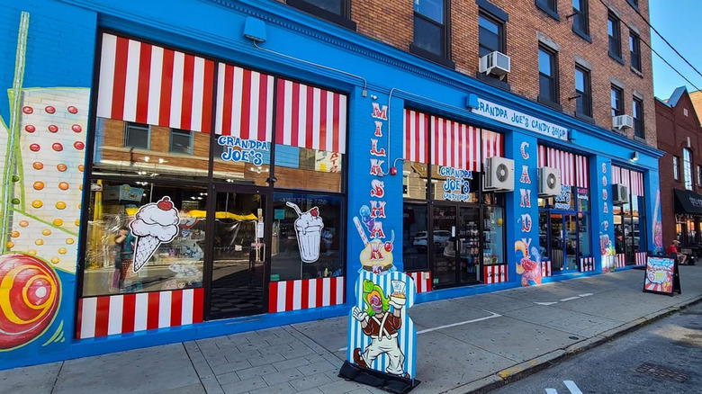 Grandpa Joe's Candy Shop storefront with red, white, and blue colors