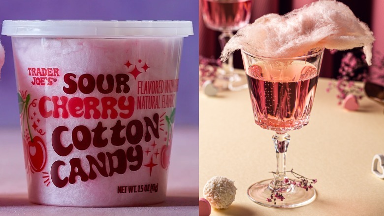 Glass with rose Champagne garnished with cotton candy