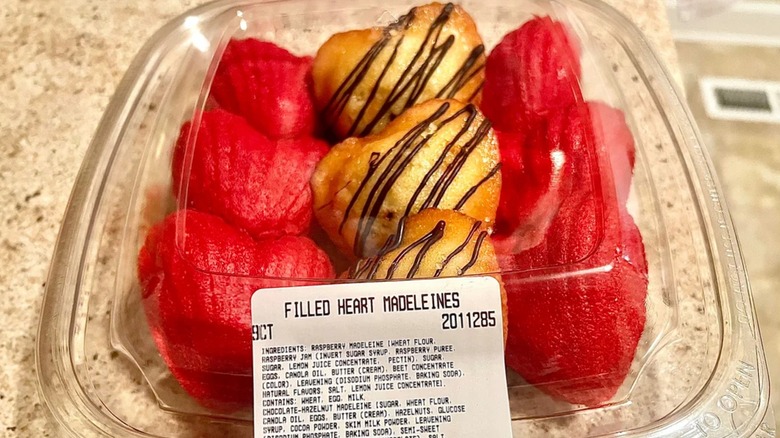 A container of the Filled Heart Madeleines from Costco on a kitchen counter
