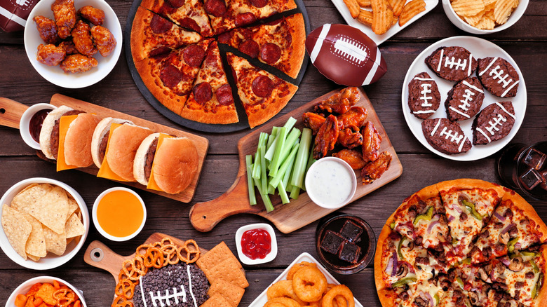 Super Bowl snacks on table