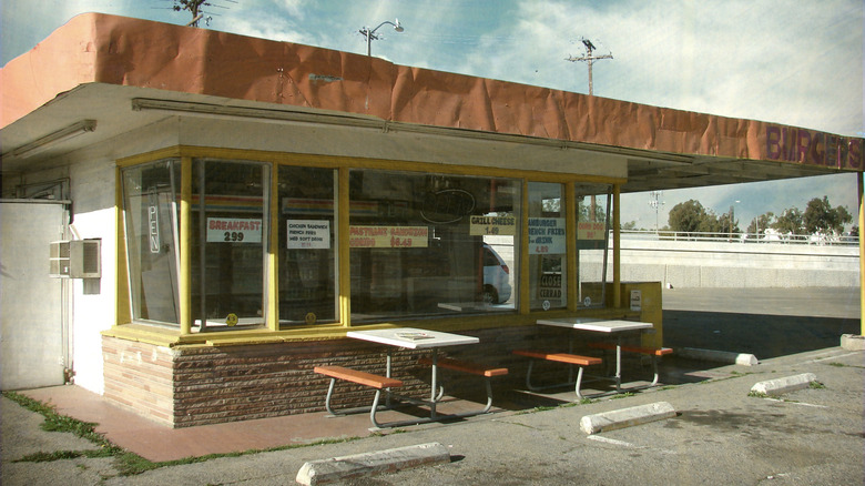 Closed and abandoned old fast food restaurant