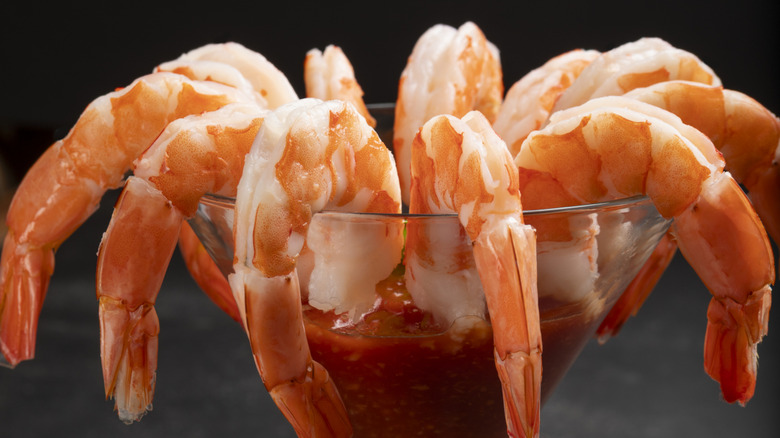 Close-up of shrimp cocktail served in a martini glass