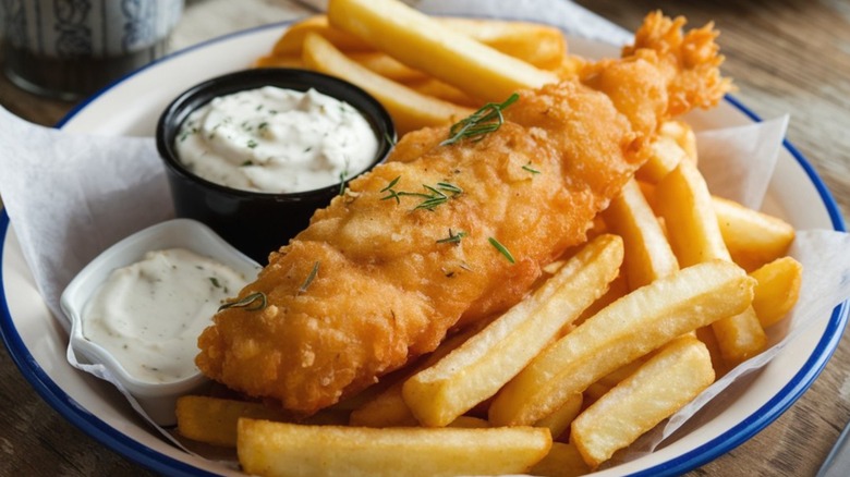 A plate of fish and chips
