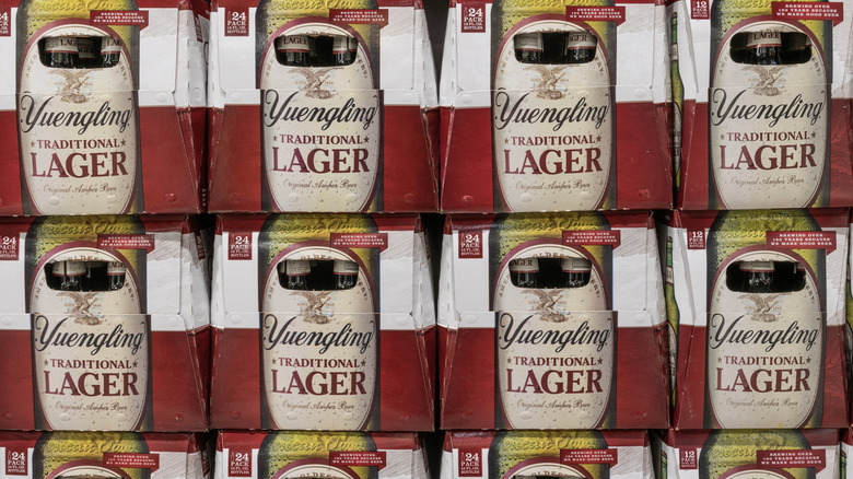 Stacked boxes of Yuengling Traditional Lager