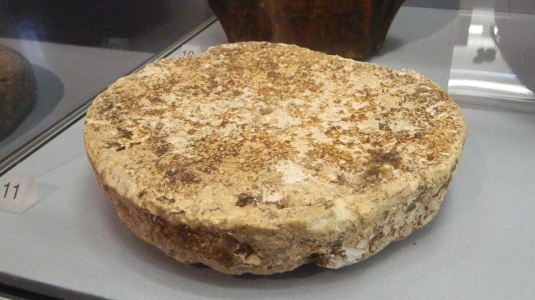 Bog butter from the 14th to 15th century on display in a museum