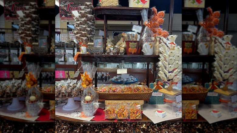 Angell & Phelps Chocolate Factory interior with fall candy display