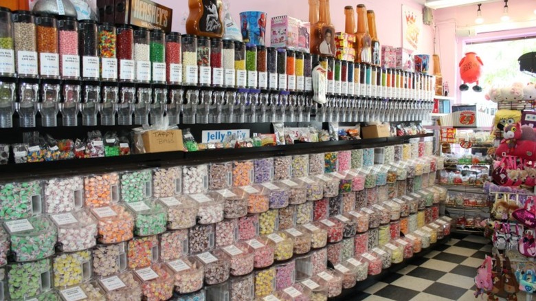 Snyder's Candy interior with wall of colorful bulk candies