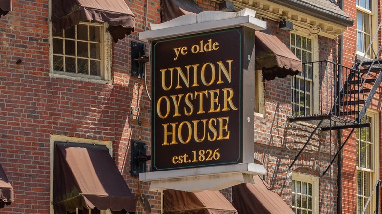 Union Oyster House hanging outdoor sign