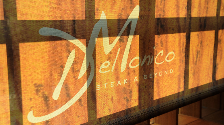 A closeup of the window covers at DelMonico Steak & Beyond restaurant