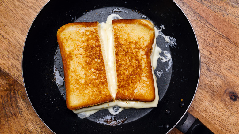 Grilled cheese sandwich in a pan