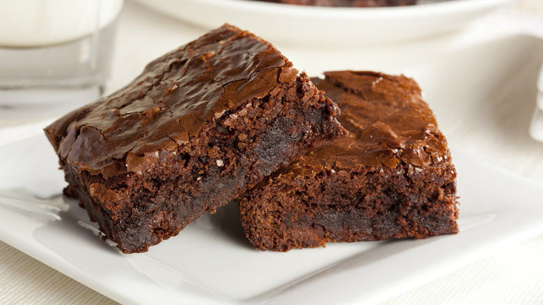 Homemade chocolate brownies cut into squares
