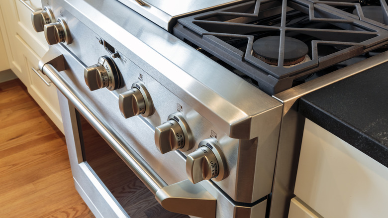 A close-up of a luxury commercial steel gas oven