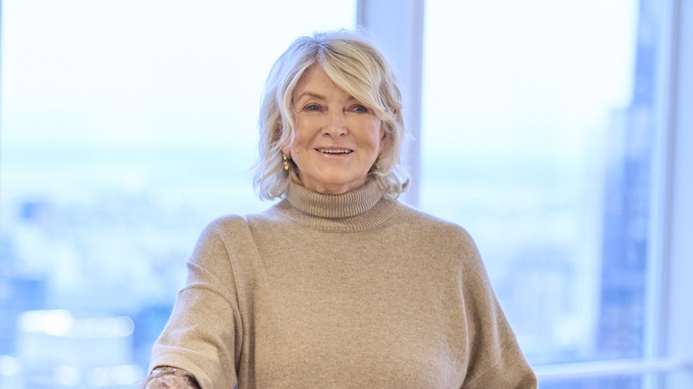 Martha Stewart wearing tan sweater and smiling