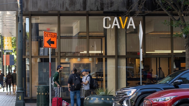 Panera Main Competitor CAVA. Front view of a CAVA restaurant in Austin, Texas. Cava is a Mediterranean fast casual restaurant chain owned by the publicly traded Cava Group.