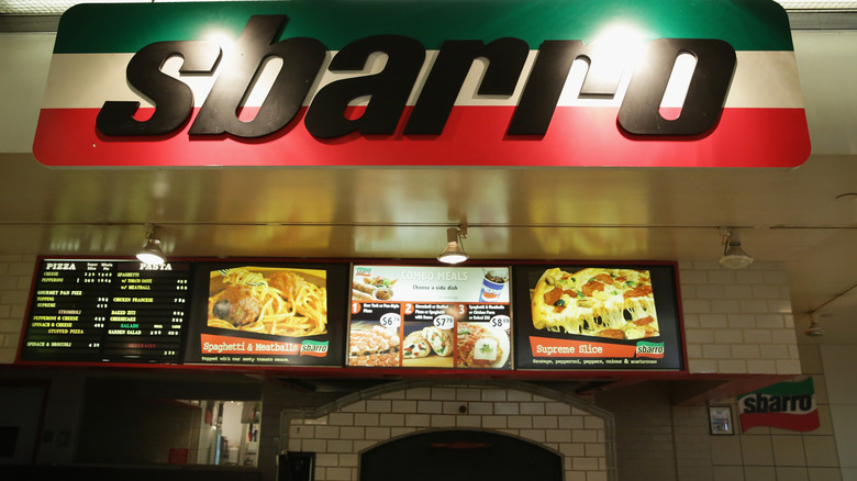 Sbarro sign and menu in food court
