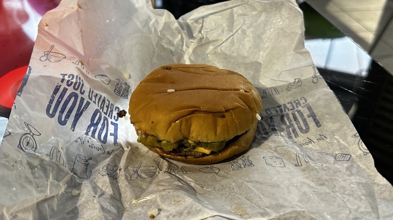 McDonald's Green Chile Double Cheeseburger on open paper wrapping