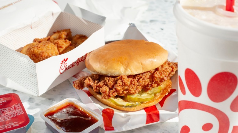 An assortment of items from Chick-fil-A.
