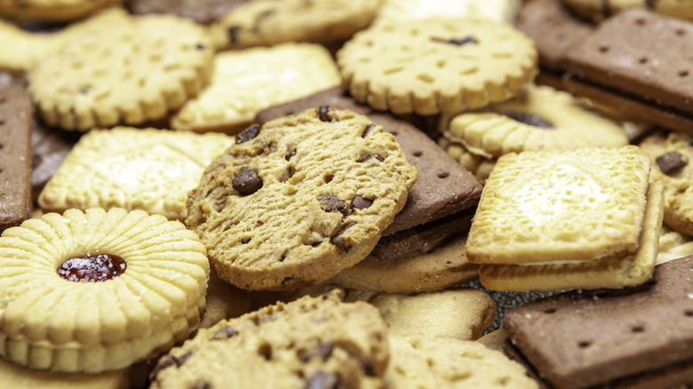 Close up of assorted store-bought cookies