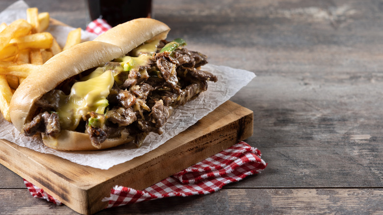 Cheesesteak sandwich with American cheese and peppers