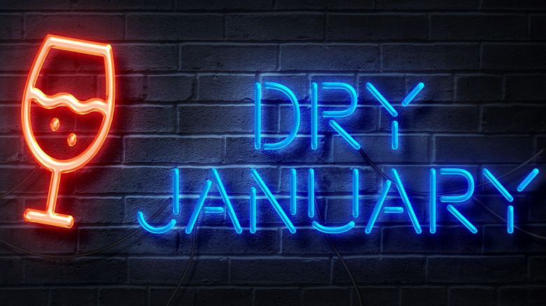 A neon "Dry January" sign