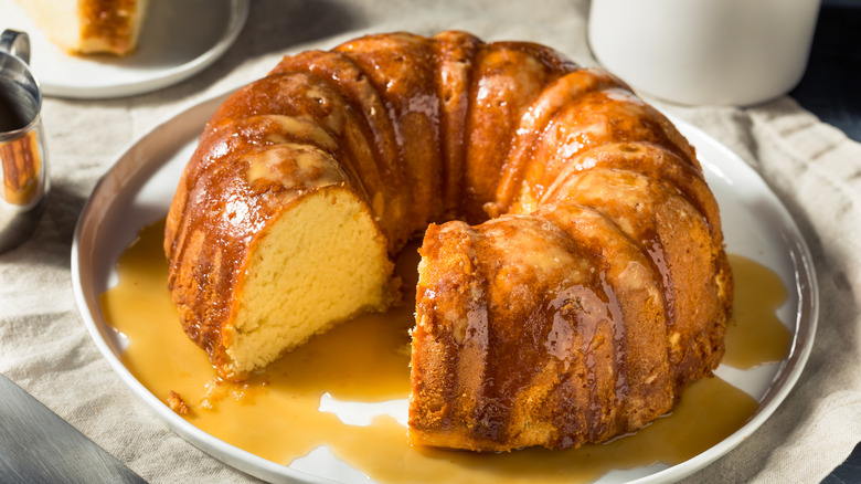 A glazed rum bundt cake