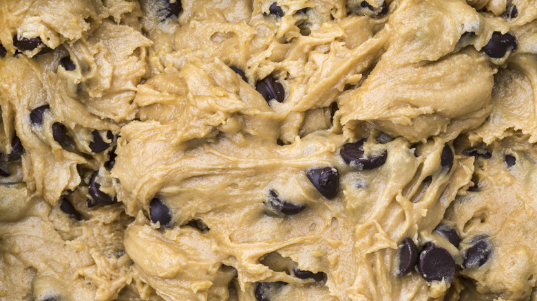 A close-up of raw chocolate chip cookie dough
