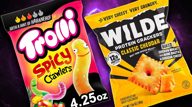 Trolli spicy crawlers and Wilde protein crackers