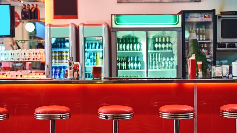 The counter of a traditional American diner.