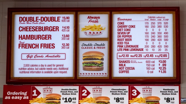 An In-N-Out menu board.